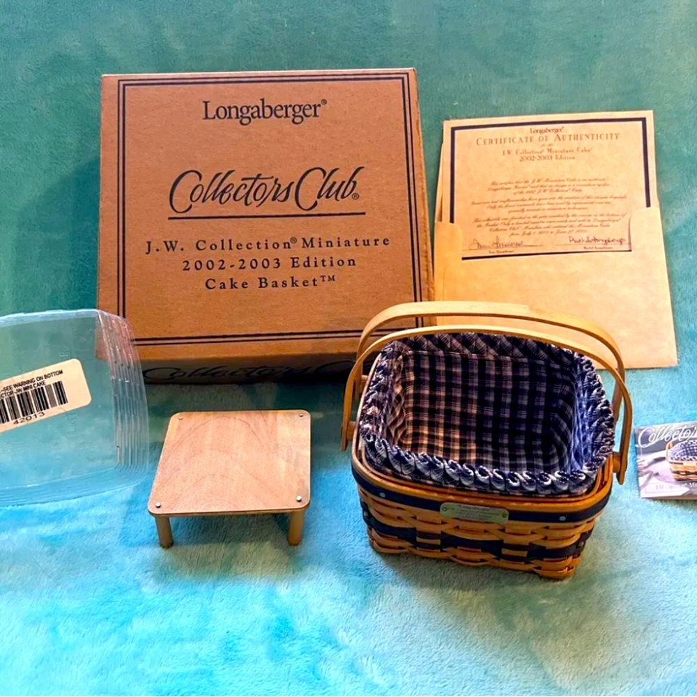 Longaberger JW Collection Mini Miniature Cake Basket Liner Protector Riser Box